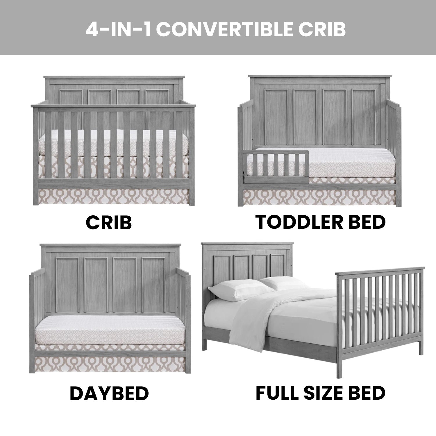 Bed Frame Baby Crib Turns Into Full Size Bed Babyletto Twin/Full