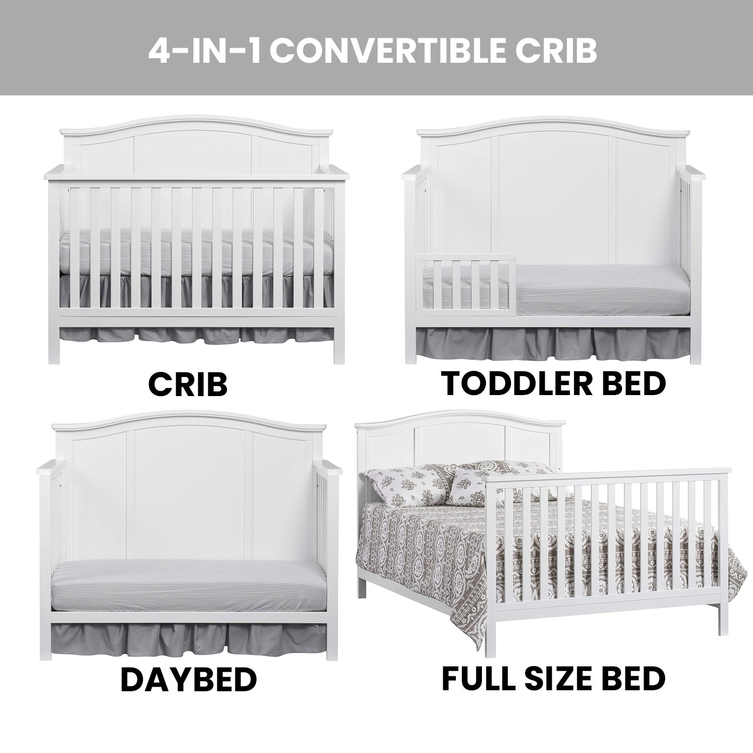 Emerson 4 in 1 Convertible Crib Oxford Baby and Kids