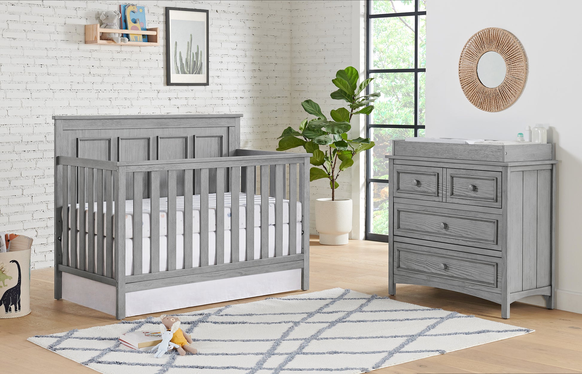 rustic grey crib and dresser Delta Asher Convertible Crib with Toddler Rail and Double Dresser with Kid's Stuff Superstore